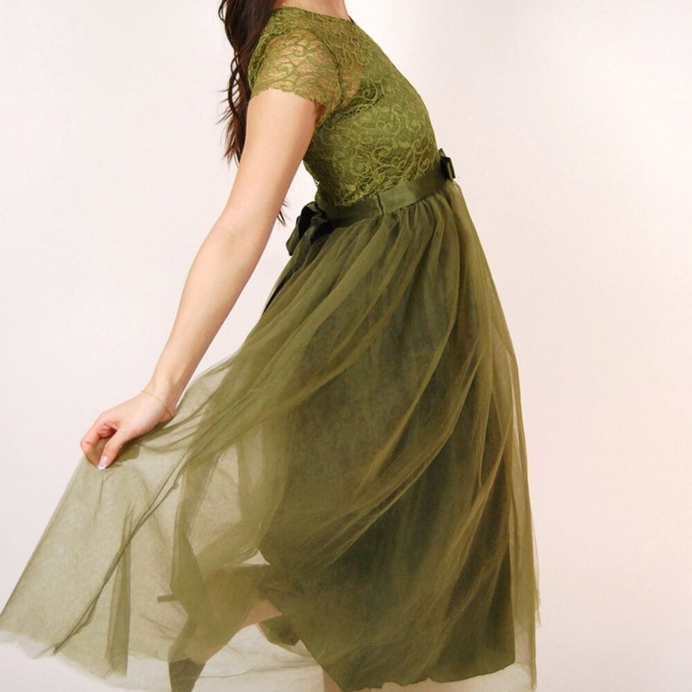 Vintage Fairy Dress (S) moss green y2k ball gown small xs chiffon fairycore prom - Picture 2 of 7
